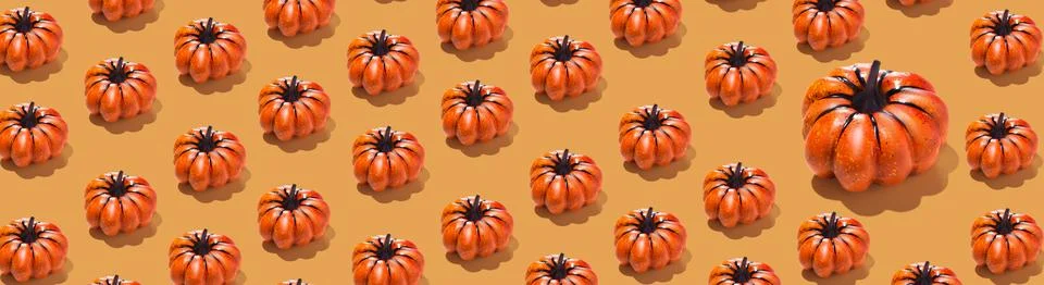 Orange pumpkin pattern creative on orange yellow background long banner Stock Illustration