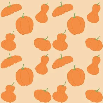 Orange pumpkin pattern with various shapes on peach background Illustrazione stock