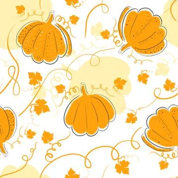 Orange pumpkin seamless pattern on white background. Autumn color backdrop for Illustrazione stock