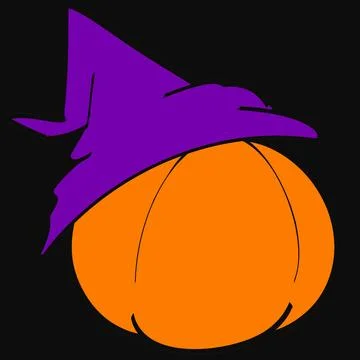 Orange Pumpkin Wearing Black Witch Hat Stock Illustration