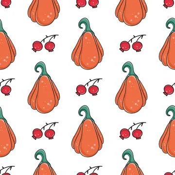 Orange pumpkins and rose hips seamless autumn pattern 스톡 일러스트