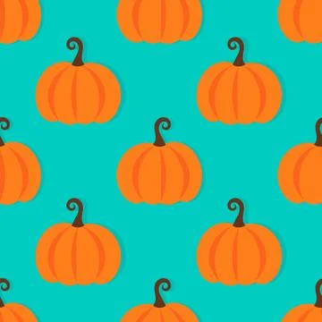 Orange pumpkins on blue background, seamless pattern. Vector illustration Stock Illustration
