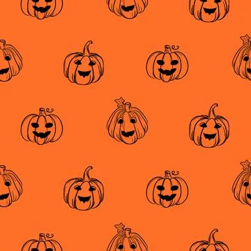 Orange pumpkins Fall Halloween seamless pattern simple background. Stock Illustration