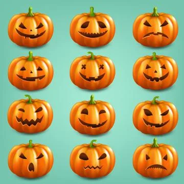 Orange Pumpkins Isolated Mint Background Stock-Illustration