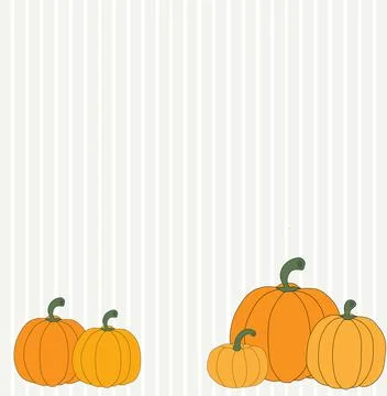 Orange pumpkins on a light grey stripe background. Fall, autumn, Thanksgiving. Stock Illustration