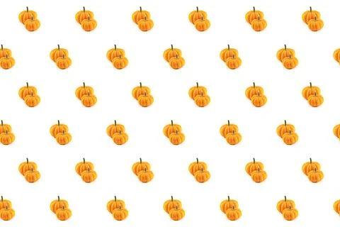 Orange pumpkins slanting row pattern on isolated background Stock Photos