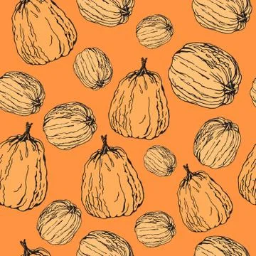 Orange pumpkins. Vector seamless pattern. Stock Illustration