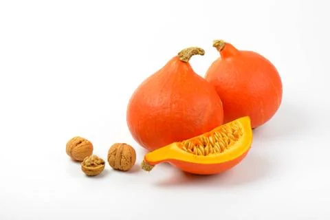 Orange pumpkins wtih walnuts Foto stock