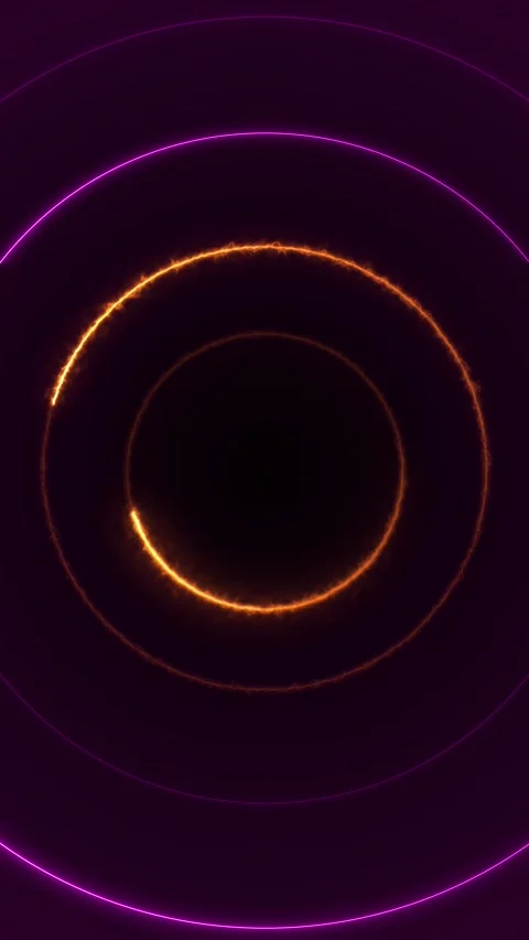 Orange purple circular energy background glowing rings, dark central void, and s Stock Footage 340418471