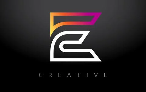 Orange Purple E Letter Logo Design with Modern Monogram Lines Look Vector Stock Illustration