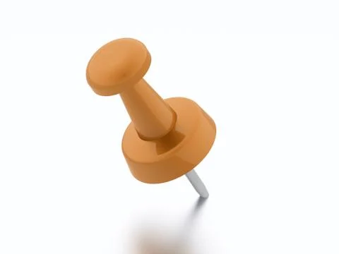 Orange push pin rendered isolated on white background Stock Illustration