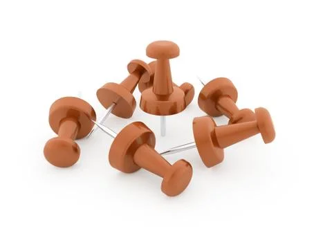 Orange push pins rendered isolated on white background Stock Illustration