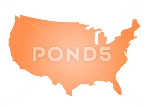 Orange radial gradient silhouette map of United States of America, aka USA Stock Illustration