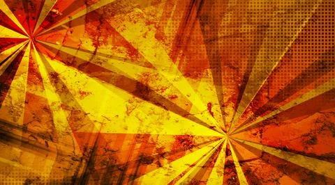 Orange rays and stripes grunge abstract geometric background Illustrazione stock