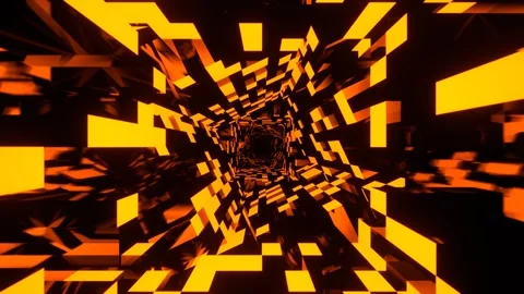 Orange Rectangular Tiled Neon Texture in a Rotating Tunnel Background VJ Loo Stock-Footage 328357192