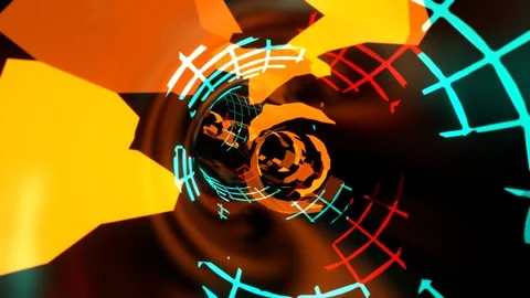 Orange Red and Turquoise Moving Along the Abstract Neon Portal Background VJ Stock Footage 308149955