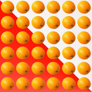 Orange on red and white background, seamless pattern, wallpaper, top view, fl 스톡 일러스트
