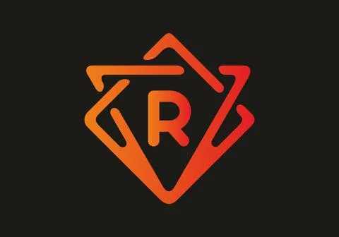 Orange red gradient color of R initial letter in frame Illustrazione stock