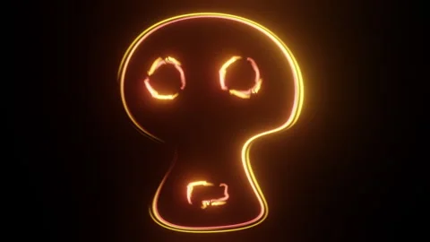 Orange red light streaks skull shape, bright neon rays, black stage screen .. Stock Footage 242579630