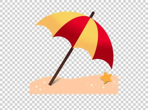 Orange, red striped opened beach umbrella on ground icon Stock Illustration