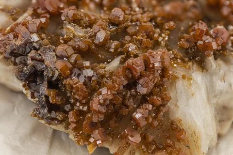 Orange-red tabular crystals of vanadinite, lead ore belonging to the eighth c Stock Photos