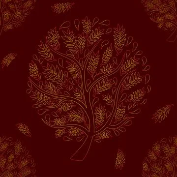 Orange Red Tree on Brown Red Background Stock Illustration