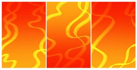 Orange Red Wavy Line Panel Triptych Background Stock Illustration