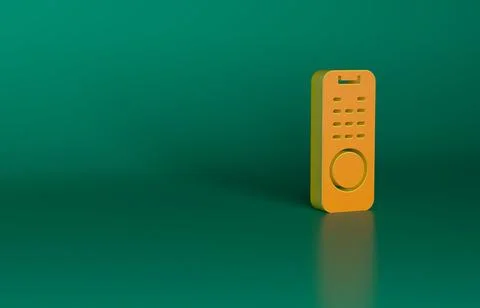 Orange Remote control icon isolated on green background. Minimalism concept. 3D Illustrazione stock