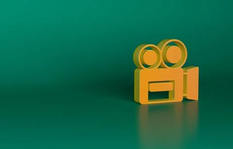 Orange Retro cinema camera icon isolated on green background. Video camera Stock Illustration