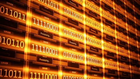 Orange retro network processing commands on a server - V2 Stock Footage 102004023