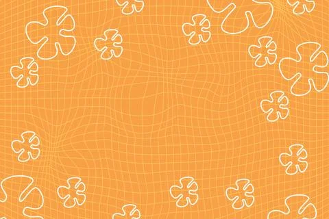 Orange retro psychedelic checkerboard pattern with flowers. イラスト素材
