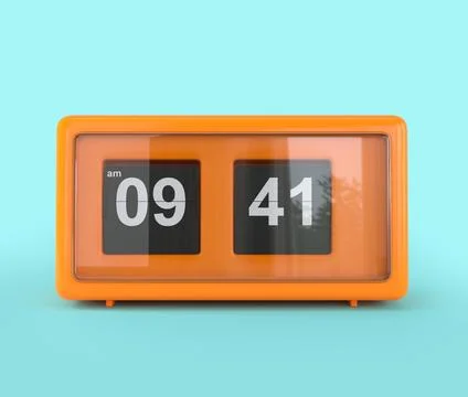 Orange retro vintage flip clock isolated on blue background Stock Illustration