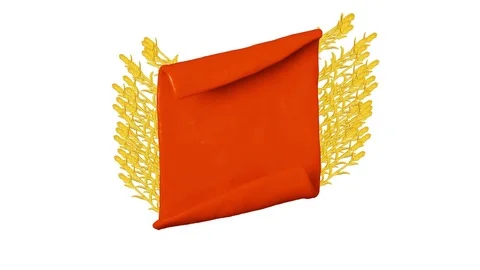 Orange ribbon with Plasticine wheat. Background for farm. Alpha matte. Clay Stock Footage 74900626
