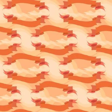 Orange ribbons seamless pattern on cream background Stock Illustration