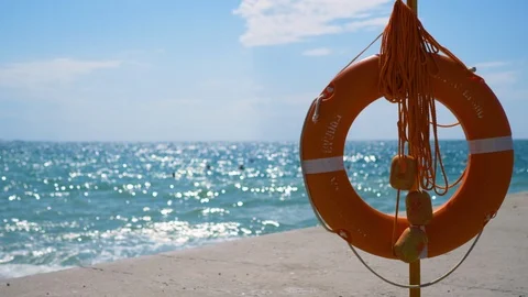 Orange ring buoy/lifebuoy Video stock 123554485