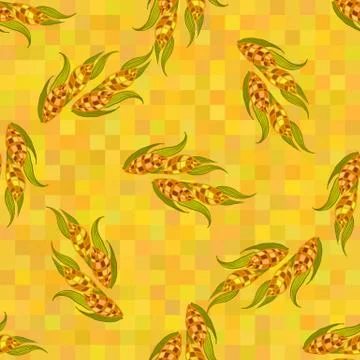 Orange ripe corn cobs, seamless vector pattern. Stock Illustration