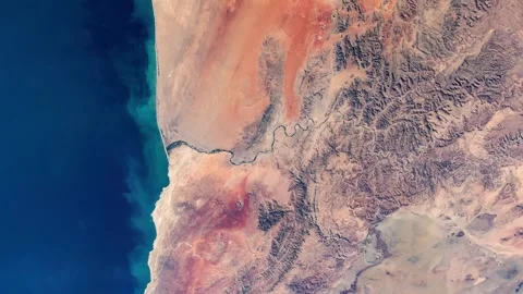 Orange River and Namib Desert Coastline Between Namibia and South Africa Seen Stock Footage 344329669