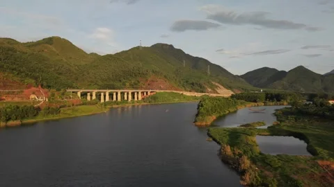 Orange River at Sunrise Flowing Through Valley in Central Vietnam Stock Footage 337866975