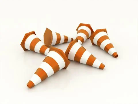 Orange road cones rendered isolated on white background 스톡 일러스트