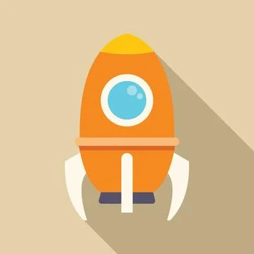 Orange rocket ship exploring space with long shadow Stock Illustration