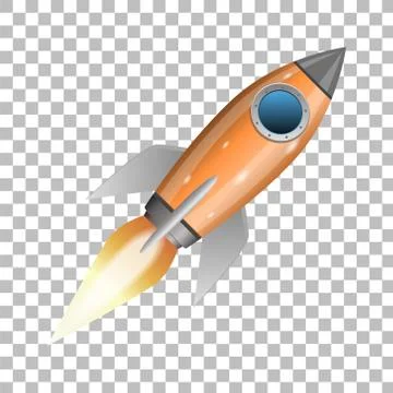 Orange rocket ship launch, vector illustration Illustrazione stock