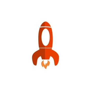 Orange rocket space ship launcher logo and vector icon Stock Illustration