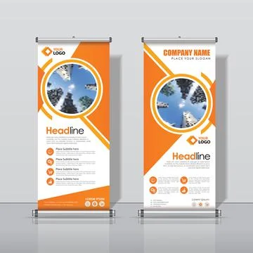 Orange, Roll Up Banner Design Vertical Template Rectangle Size. イラスト素材