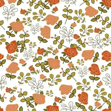 Orange rose seamless floral pattern on white Background. Stock Illustration