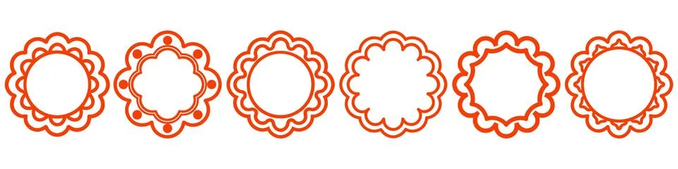 Orange round scalloped circle frames for logo and badge design work. Stock-Illustration