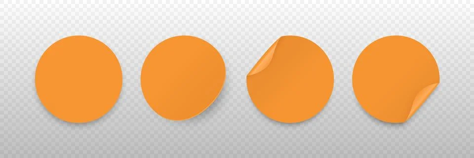 Orange Round Sticker Vector Set. Round Stickers with Shadows. Curled Corner Stock Illustration