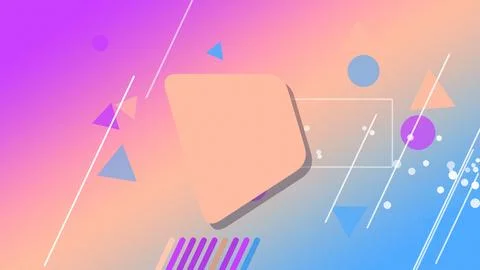 An orange rounded-square 3D icon floats amid pastel geometric elements, thi.. イラスト素材