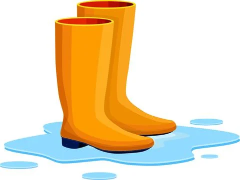 Orange rubber boots on a puddle after the rain. Stock Illustration
