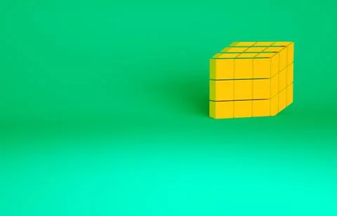 Orange Rubik cube icon isolated on green background. Mechanical puzzle toy. R Illustrazione stock
