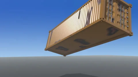Orange rusty shipping container landing on ground slow motion Stock Footage 155613392